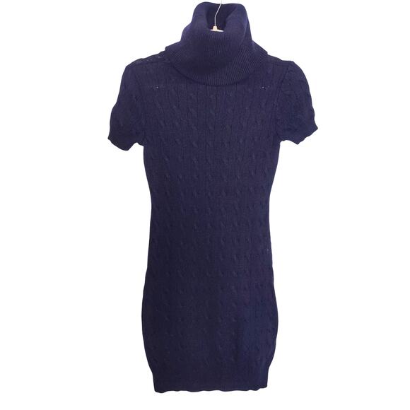 Ralph Lauren Rugby Women's Sz XS Navy Blue Cable Knit Turtleneck Sweater Dress - Picture 1 of 4